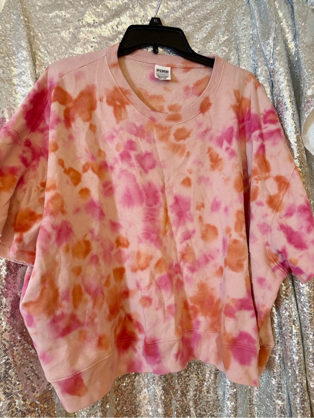 PINK Victoria's Secret Pink & Orange Tie-Dye Short Sleeve Sweatshirt
